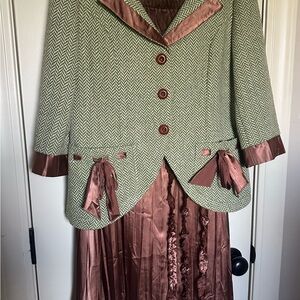 Young Essence Olive and Taupe Herringbone Jacket/Skirt set